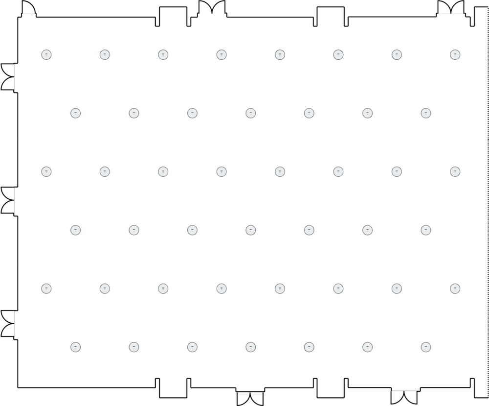 Room layout with scattered circular tables.