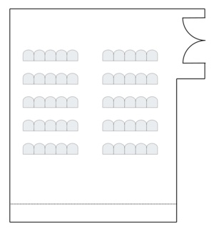 Meeting room layout with theater-style seating arrangement.