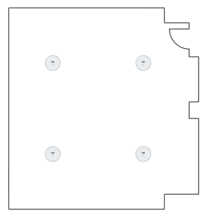 Meeting room layout with four circular tables.