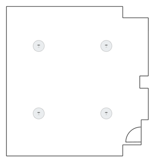 Small room layout with four circular tables.