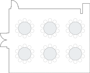 Meeting room layout with circular banquet tables.