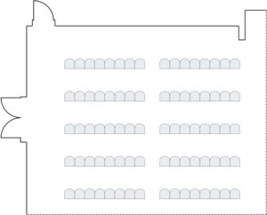 Meeting room layout with theater-style seating arrangement.