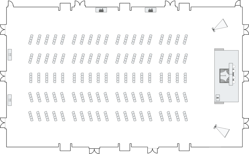 Ballroom with angled theater-style seating.