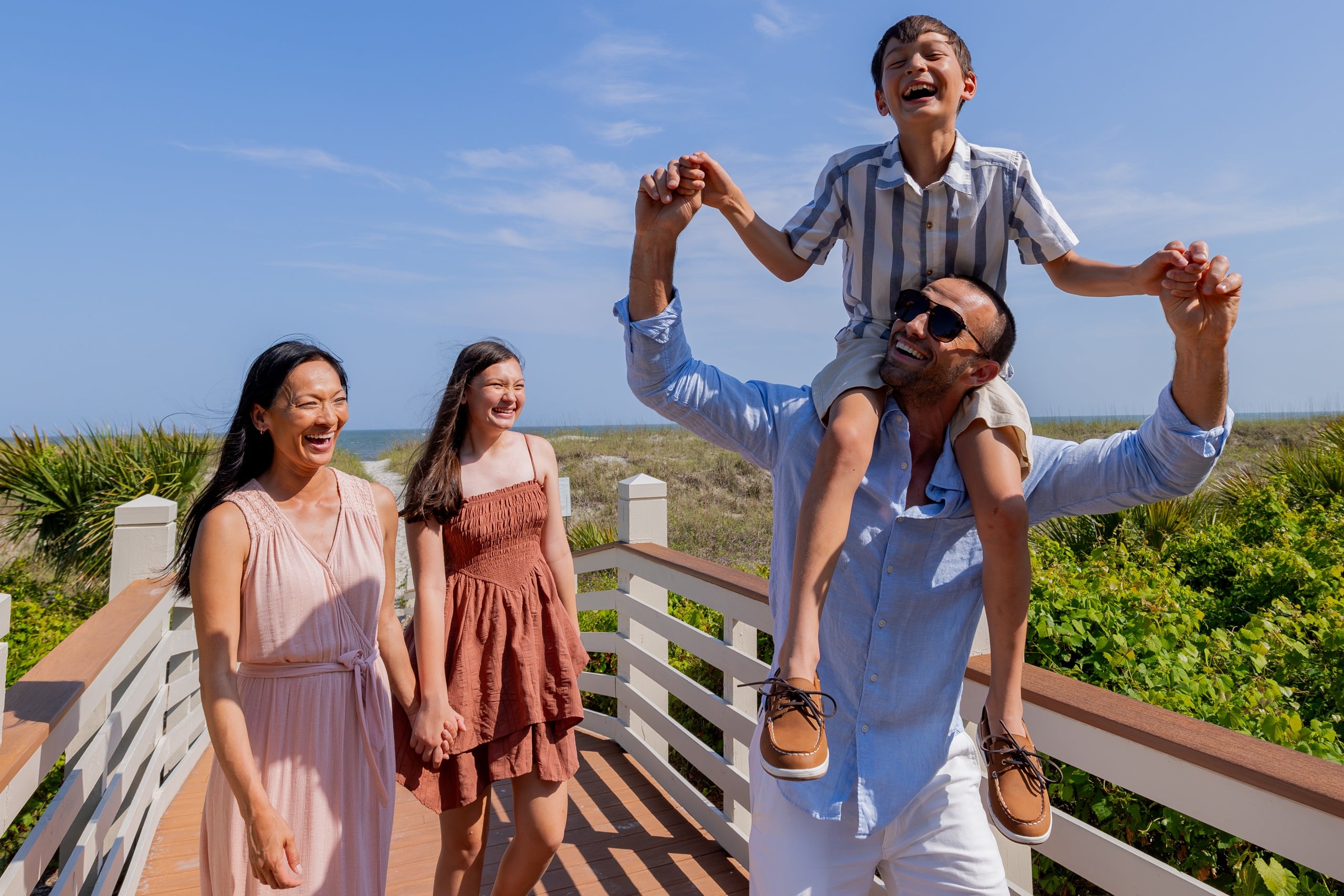 A family having fun on the beach.