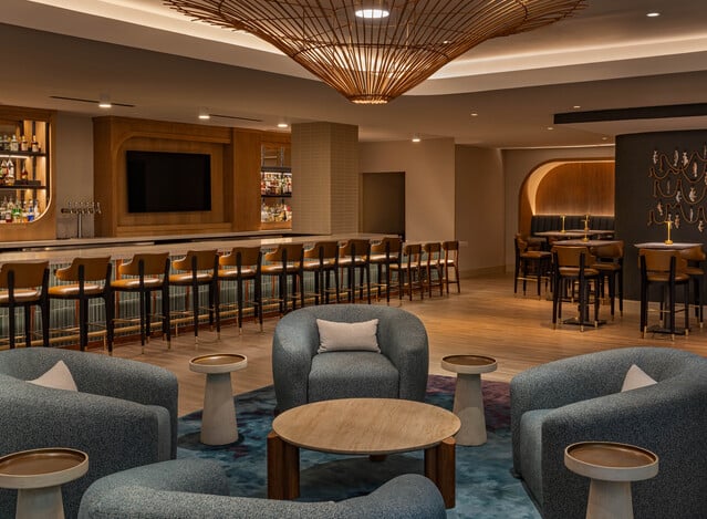 Driftwood bar seating area.