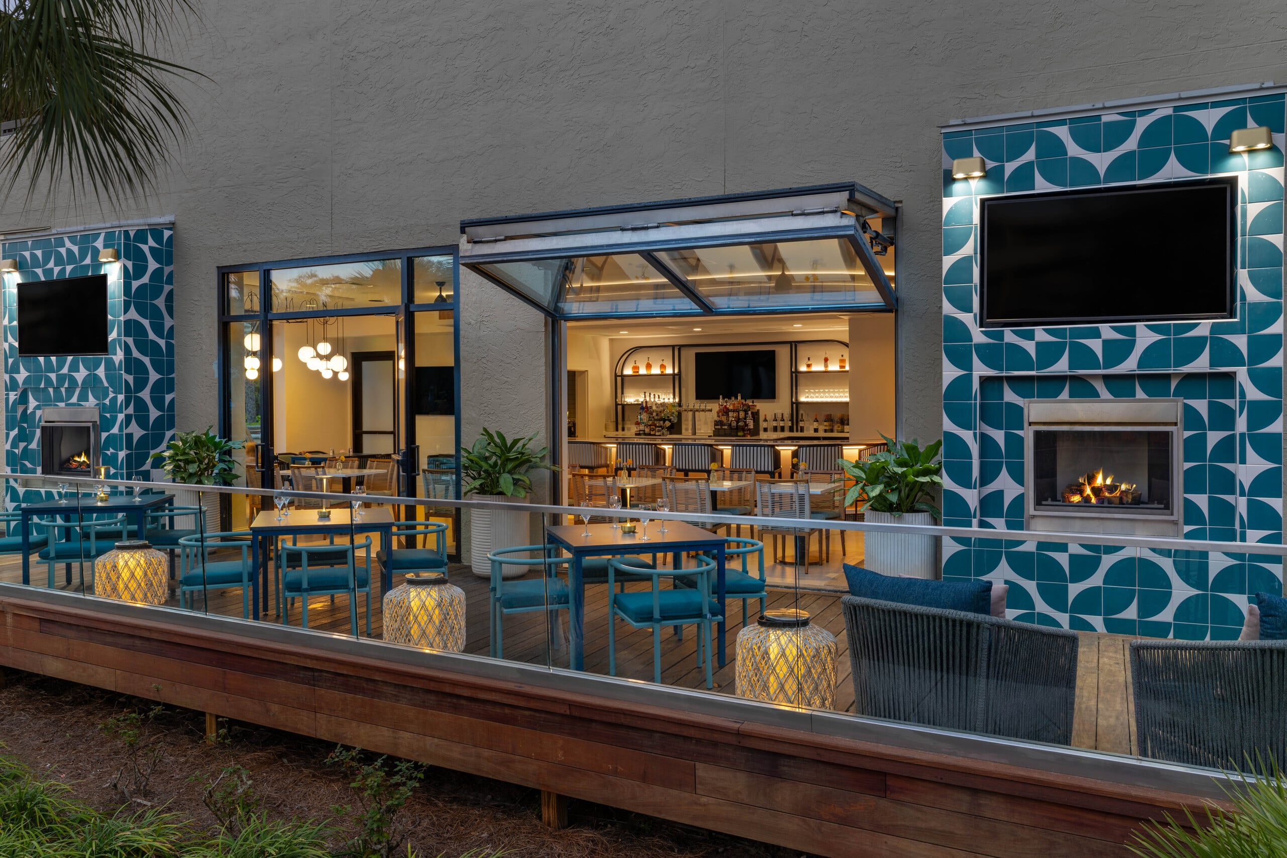 Seacrest Bar patio at twilight.