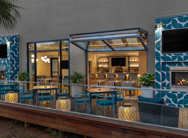 Seacrest Bar patio at twilight.